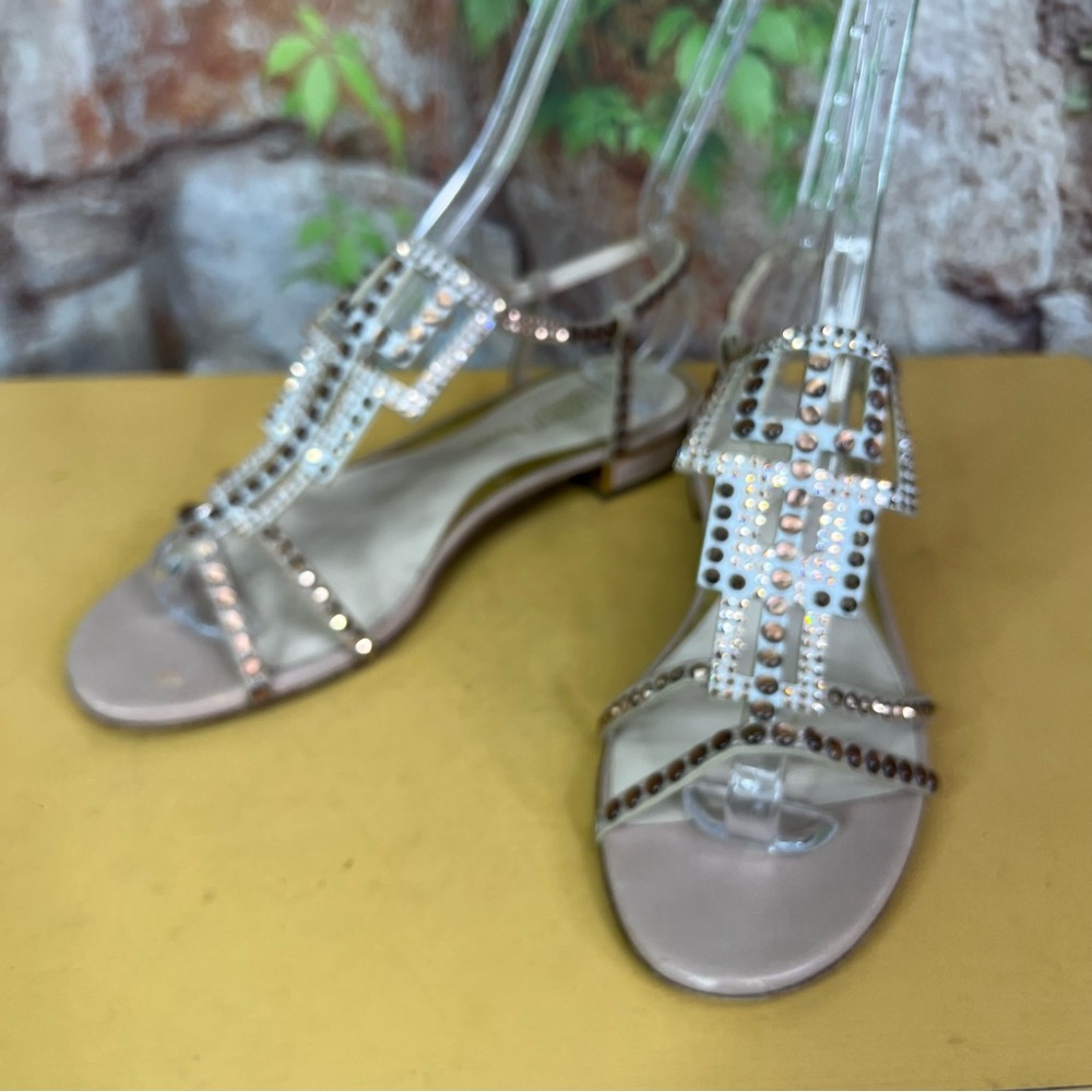 LORIBLU BIJOUX Luxury Tan and Gold Embellished Leather Italian Sandals, 39 - Picture 4 of 15